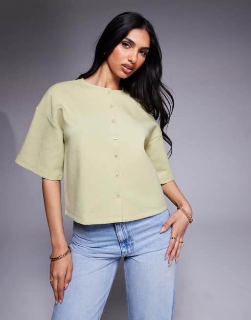ASOS DESIGN – Szałwiowa koszula o pudełkowym kroju zapinana na guziki ze szwami interlock