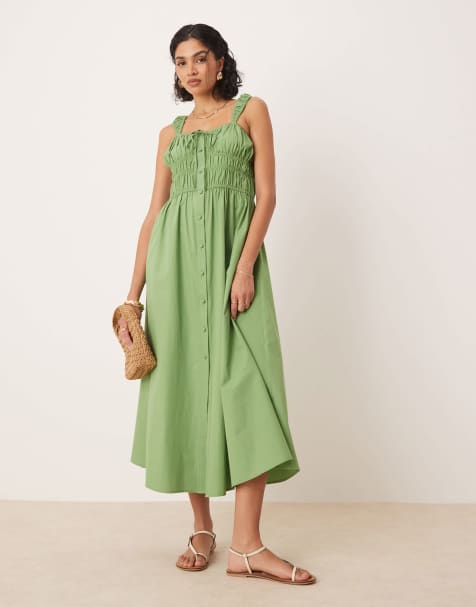 ASOS DESIGN – Szałwiowa sukienka letnia midi z guzikami i wiązaniem z przodu - view 1