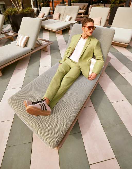 ASOS DESIGN – Szałwiowozielona dopasowana marynarka garniturowa z domieszką lnu