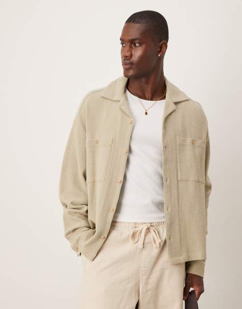 ASOS DESIGN boxy oversized textured shirt in sage green