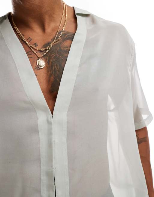 ASOS DESIGN – Szałwiowozielona prześwitująca koszula o luźnym kroju, 4 z 4
