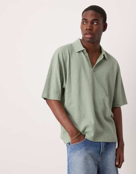 ASOS DESIGN boxy oversized polo in sage green texture