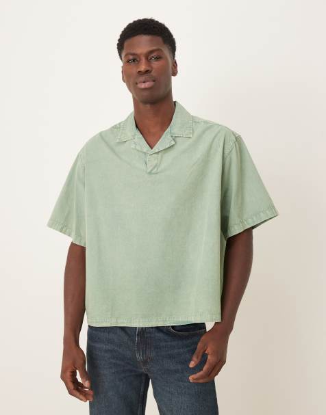 ASOS DESIGN boxy oversized overhead revere poplin shirt in sage green
