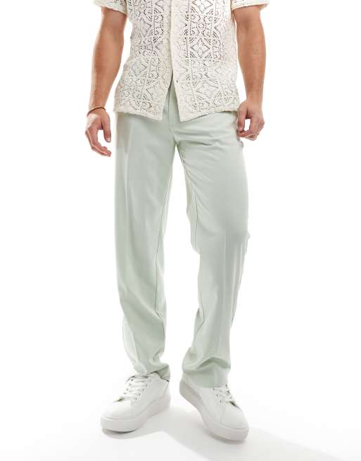 ASOS DESIGN – Szałwiowozielone eleganckie spodnie ślubne z prostymi nogawkami