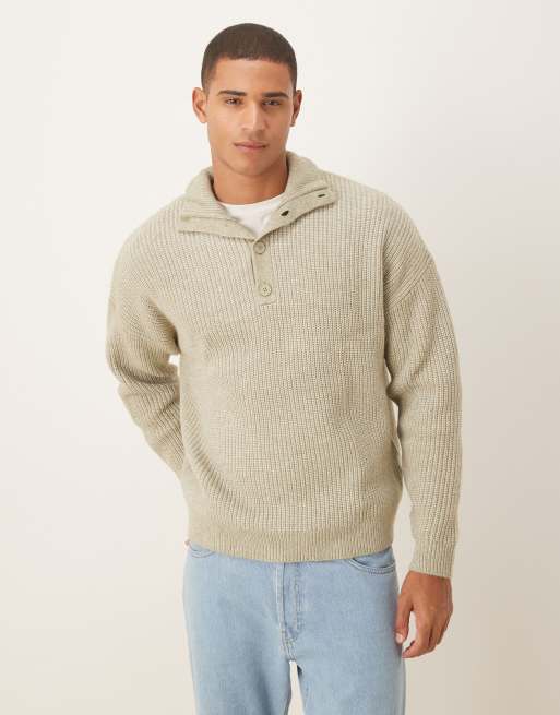 ASOS DESIGN – Szałwiowozielony dzianinowy sweter o luźnym kroju z zapięciem na guziki