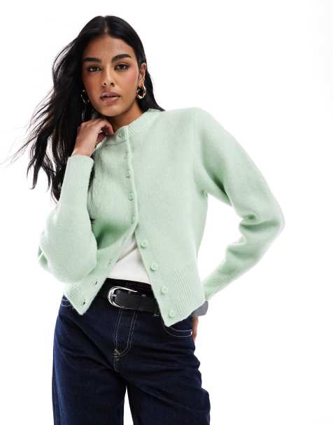 ASOS DESIGN crew neck compact cardigan in sage green