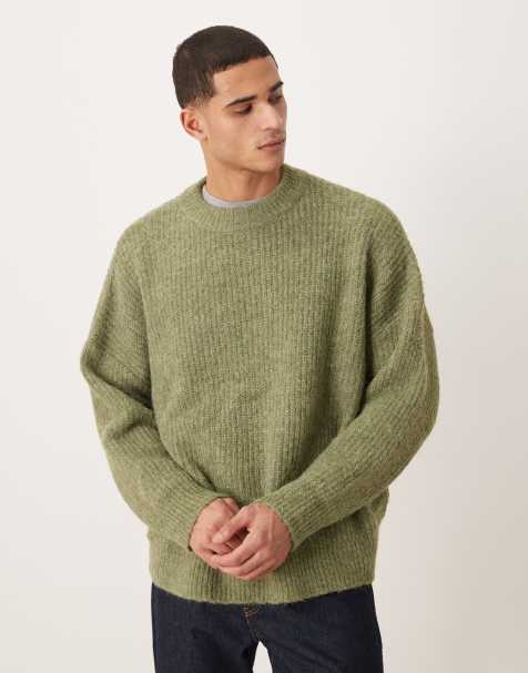 ASOS DESIGN super oversized knitted crew neck jumper in sage green marl