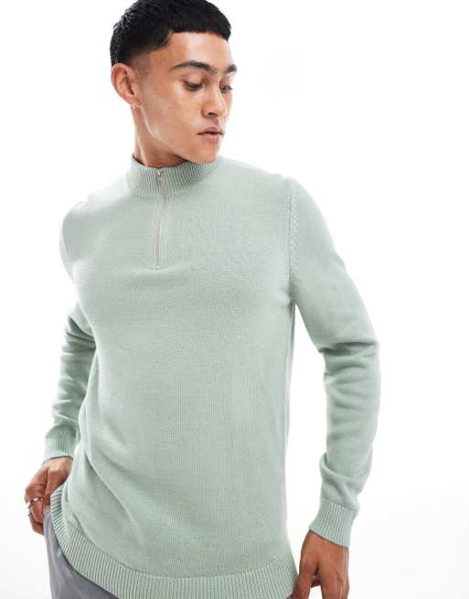 ASOS DESIGN – Szałwiowozielony średniej grubości sweter z zamkiem pod szyją