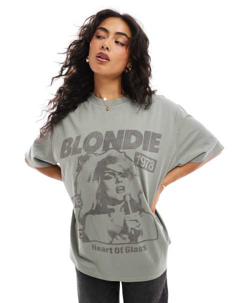 ASOS DESIGN – Szałwiowozielony T-shirt oversize z licencjonowaną grafiką Blondie - view 1