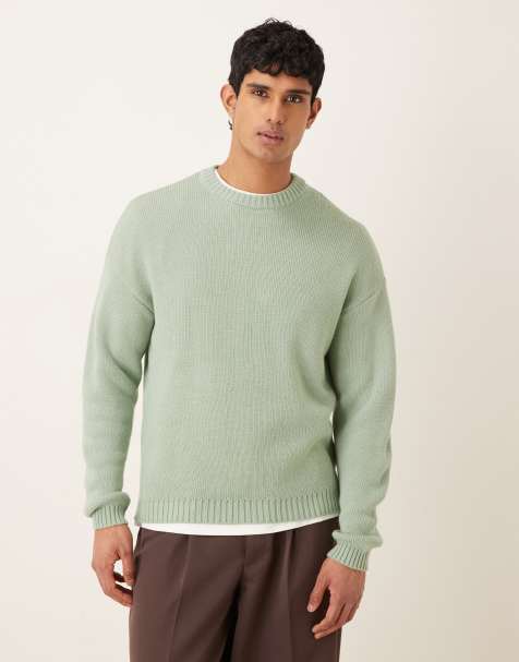 ASOS DESIGN – Szałwiowy dzianinowy sweter oversize z nadrukiem na plecach - view 1