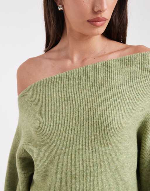 ASOS DESIGN – Szałwiowy dzianinowy top z odsłoniętymi ramionami, 3 z 4