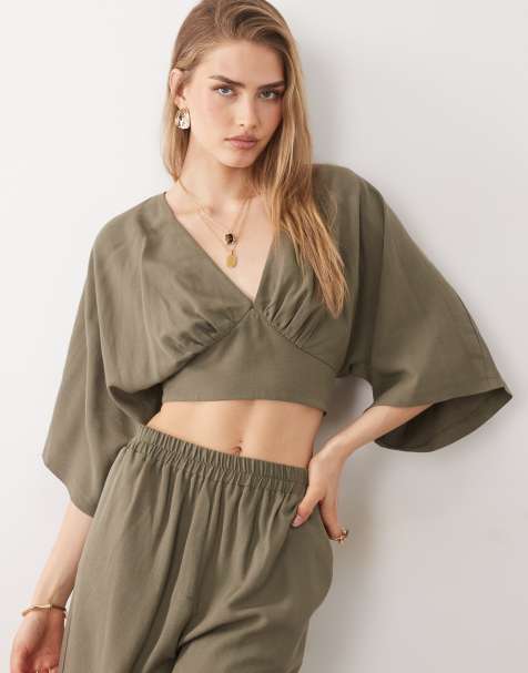 ASOS DESIGN – Szałwiowy kopertowy top z nietoperzowymi rękawami, część zestawu - view 1