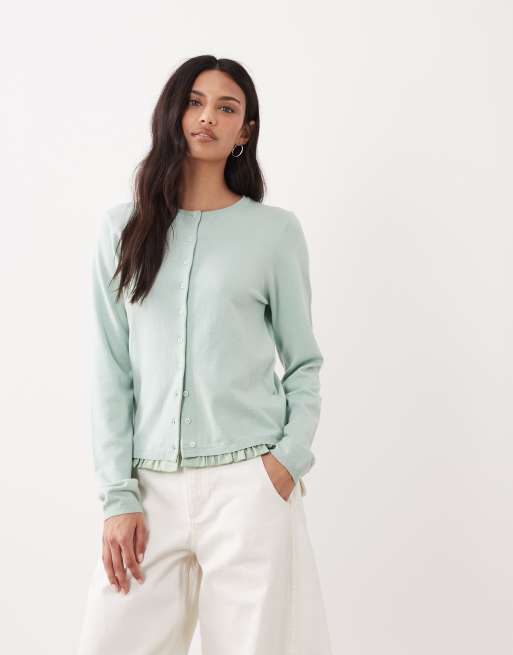 ASOS DESIGN – Szałwiowy satynowy kardigan z falbanką u dołu, 2 z 4