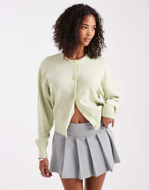 ASOS DESIGN crew neck acid washed cardigan in sage