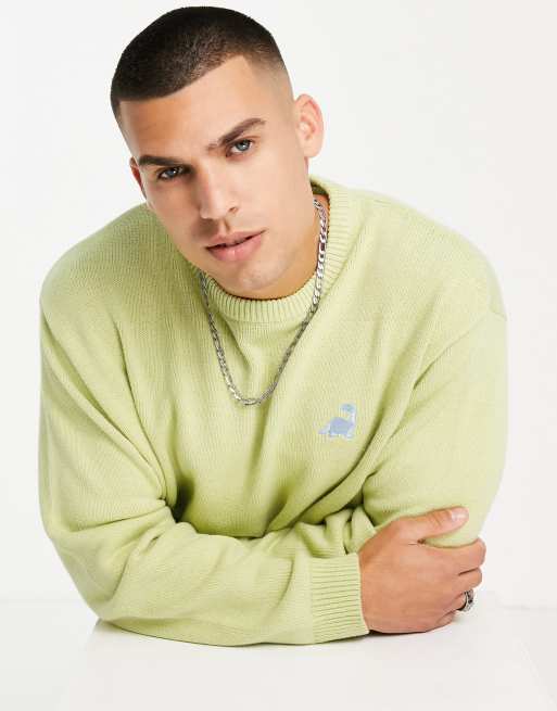 ASOS DESIGN –Szałwiowy sweter dzianinowy z haftowanym dinozaurem