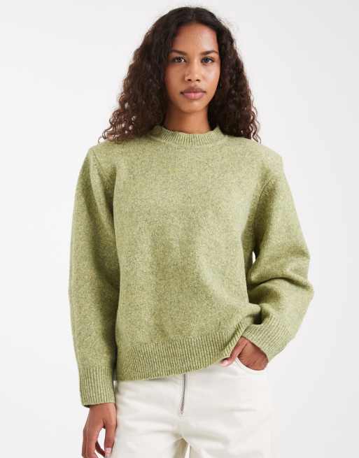 ASOS DESIGN – Szałwiowy sweter o wydłużonym fasonie z poduszkami na ramionach i obniżoną linią ramion