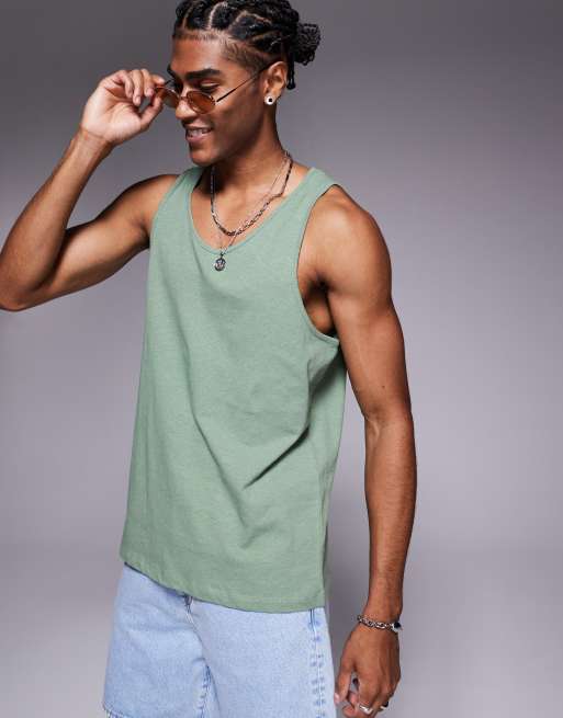 ASOS DESIGN – Szałwiowy top bez rękawów z mieszanki lnianej z okrągłym dekoltem