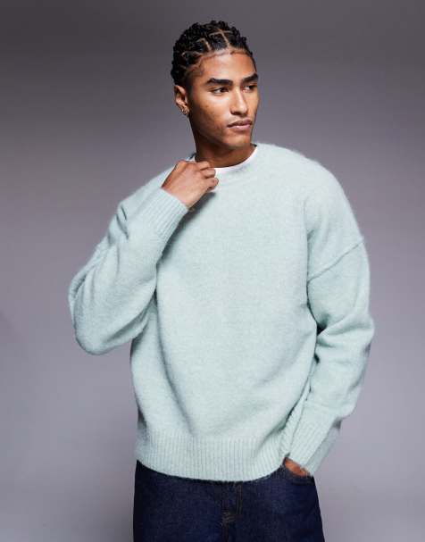 ASOS DESIGN – Szałwiowy wełniany sweter oversize z okrągłym dekoltem - view 1