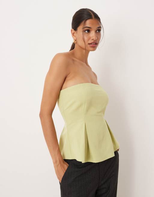 ASOS DESIGN – Szałwiowy zwężany w talii top z dekoltem bandeau z materiału z imitacji lnu, część zestawu
