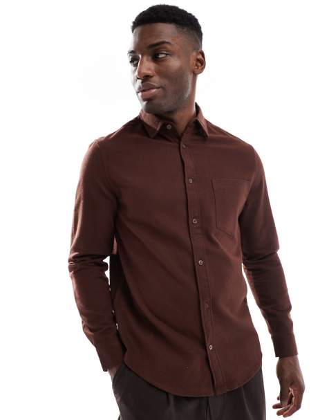 ASOS DESIGN brushed oxford regular shirt in brown