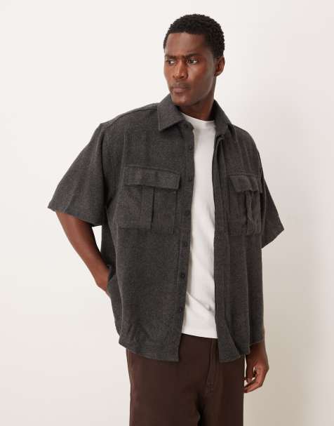 ASOS DESIGN brushed oversized utility shirt in brown