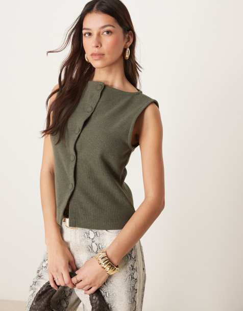 ASOS DESIGN brushed waistcoat in khaki