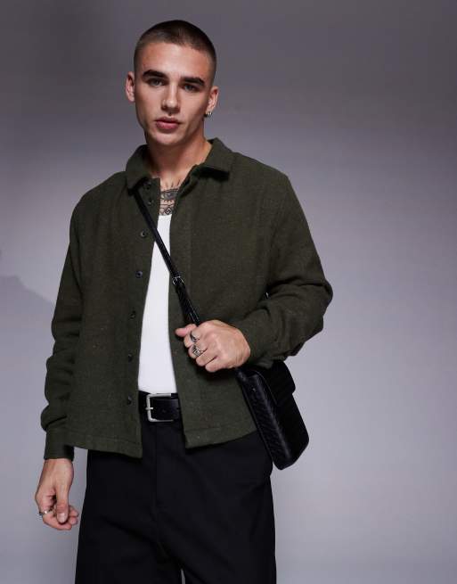 ASOS DESIGN – Szczotkowana koszula o luźnym kroju i krótkim fasonie w kolorze khaki