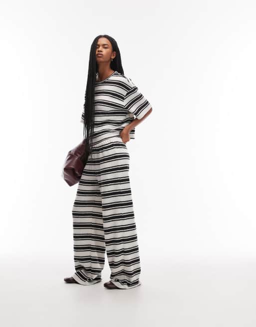ASOS DESIGN – Szczotkowane spodnie z szerokimi nogawkami w paski, część zestawu