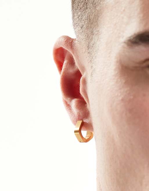 ASOS DESIGN – Szczotkowane sześciokątne kolczyki-koła z wodoodpornej stali nierdzewnej w kolorze złotym