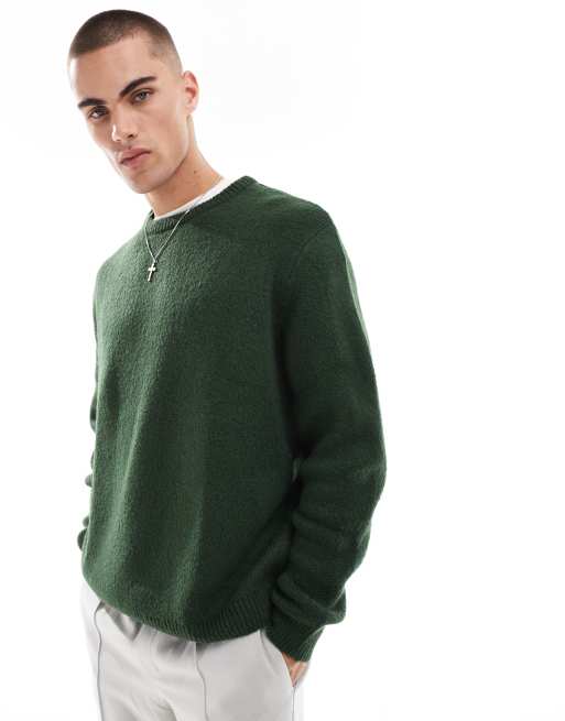ASOS DESIGN – Szczotkowany dzianinowy sweter oversize w ciemnozielonym kolorze