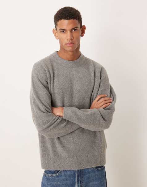 ASOS DESIGN oversized brushed knitted crew neck jumper in grey