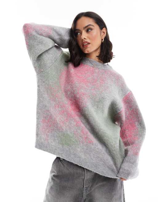 ASOS DESIGN – Szczotkowany sweter oversize w kolorowy wzór