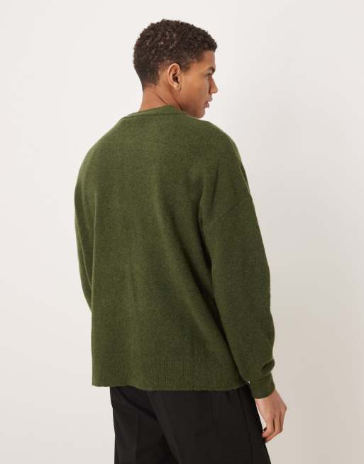 ASOS DESIGN – Szczotkowany sweter oversize z okrągłym dekoltem w kolorze khaki, 3 z 5