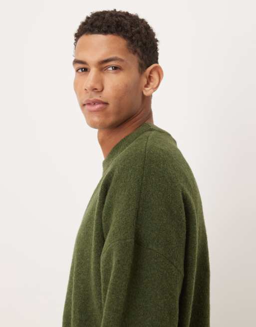 ASOS DESIGN – Szczotkowany sweter oversize z okrągłym dekoltem w kolorze khaki, 4 z 5