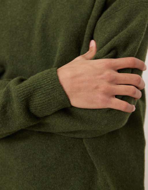 ASOS DESIGN – Szczotkowany sweter oversize z okrągłym dekoltem w kolorze khaki, 5 z 5