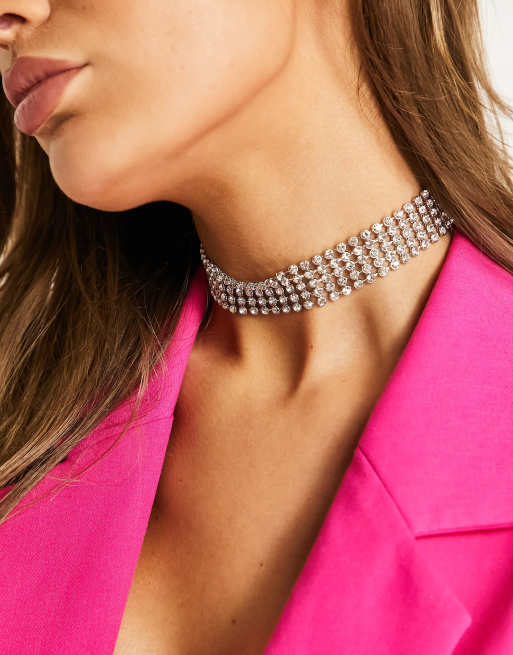 ASOS DESIGN – Szeroki choker wysadzany kryształkami w kolorze srebra, 2 z 4