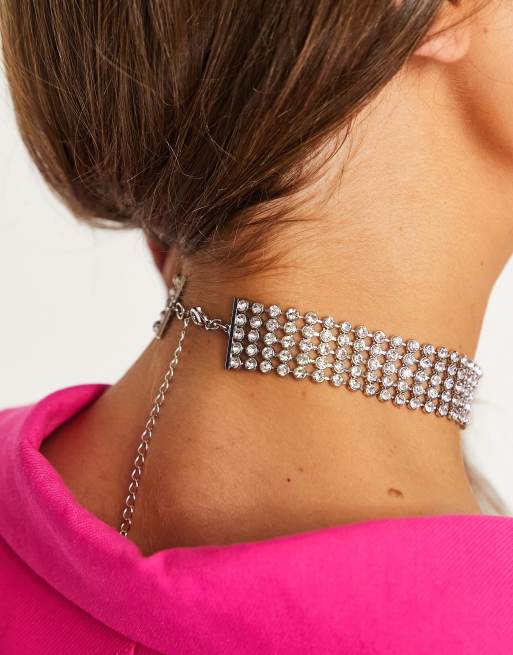 ASOS DESIGN – Szeroki choker wysadzany kryształkami w kolorze srebra, 4 z 4