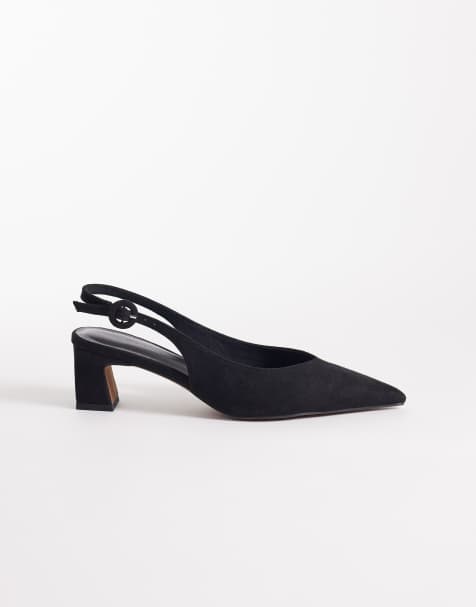 ASOS DESIGN szeroki krój buty slingback na klockowym obcasie z czarnego zamszu syntetycznego - view 1
