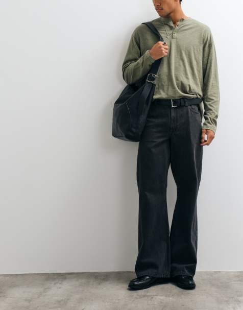 ASOS DESIGN szerokie jeansy dzwony w ciemnoszarym spraniu - view 1