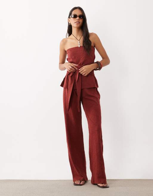 ASOS DESIGN – Zestaw z bordowym topem bandeau z wiązaniem, 2 z 3