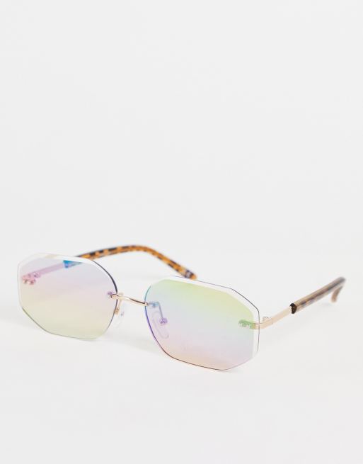 ASOS DESIGN – Sześciokątne okulary przeciwsłoneczne w złotych oprawkach z lustrzanymi soczewkami w stylu lat 90. 
