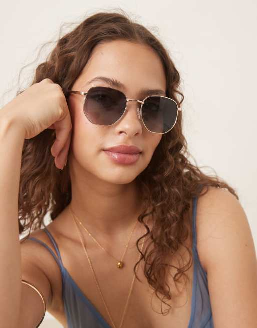 ASOS DESIGN – Sześciokątne okulary przeciwsłoneczne z metalowymi oprawkami i soczewkami z polaryzacją