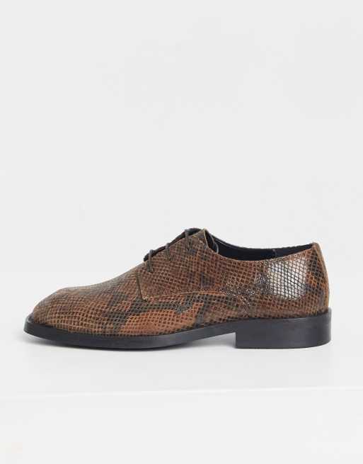 ASOS DESIGN – Sznurowane buty z imitacji skóry węża z kwadratowymi noskami