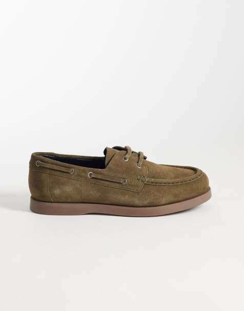 ASOS DESIGN – Sznurowane, zamszowe buty żeglarskie z gumową podeszwą, w kolorze khaki - view 1