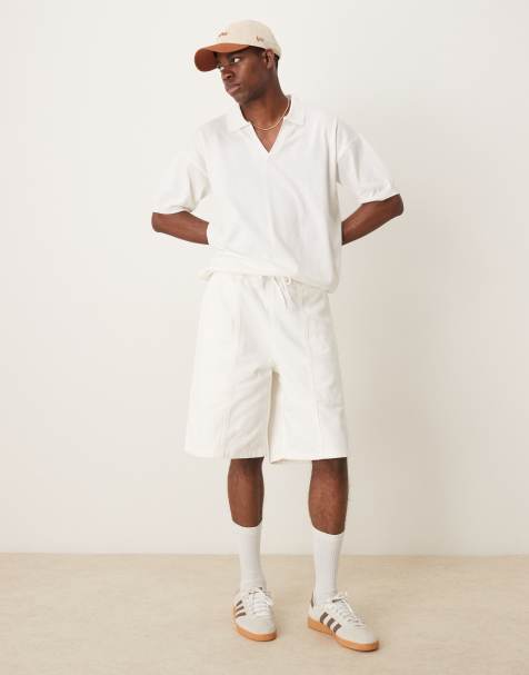 ASOS DESIGN – Szorty bojówki jeansowe ściągane na sznurek w kolorze ecru - view 1