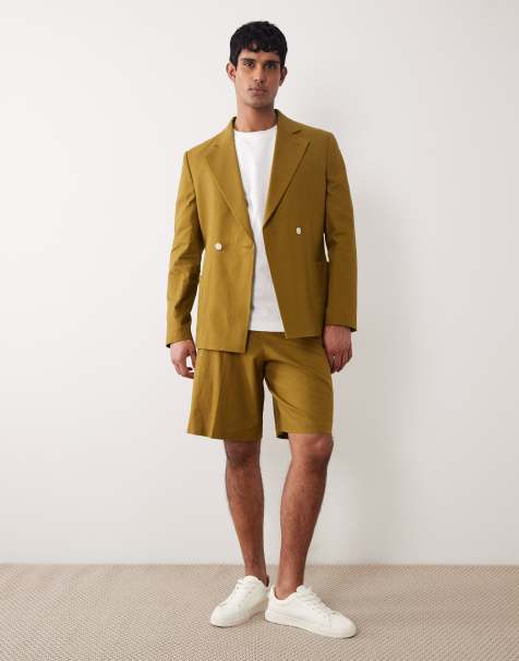 ASOS DESIGN – Szorty garniturowe bermudy w kolorze khaki z domieszką lnu - view 1