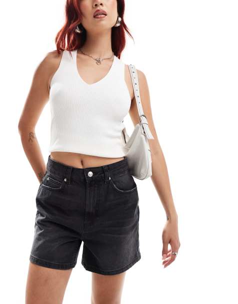 ASOS DESIGN – Szorty jeansowe o fasonie dad w spranym czarnym kolorze - view 1