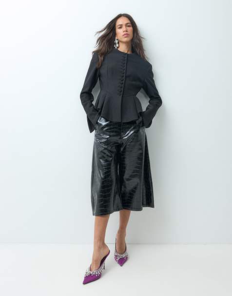 ASOS DESIGN szorty jort z powłoką imitującą skórę krokodyla w czerni - view 1