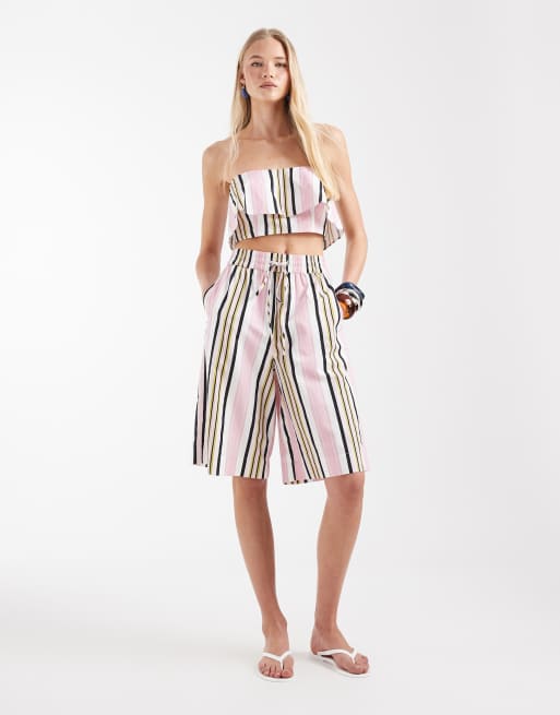 ASOS DESIGN – Zestaw o wydłużonym fasonie w kolorowe paski: top bandeau i szorty, 2 z 3