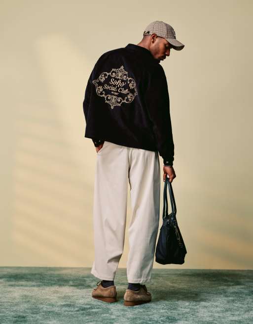 ASOS DESIGN – Sztruksowa koszula oversize o pudełkowym kroju z haftowanym wzorem na plecach